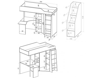 Кровать-чердак для мальчика Милана-6 с шкафом и столом, спальное место 200х80 см
